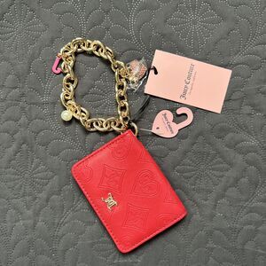 NWT Juicy Couture Top Notch Card Case Key Fob Wallet With Wrist Strap- Cool Red